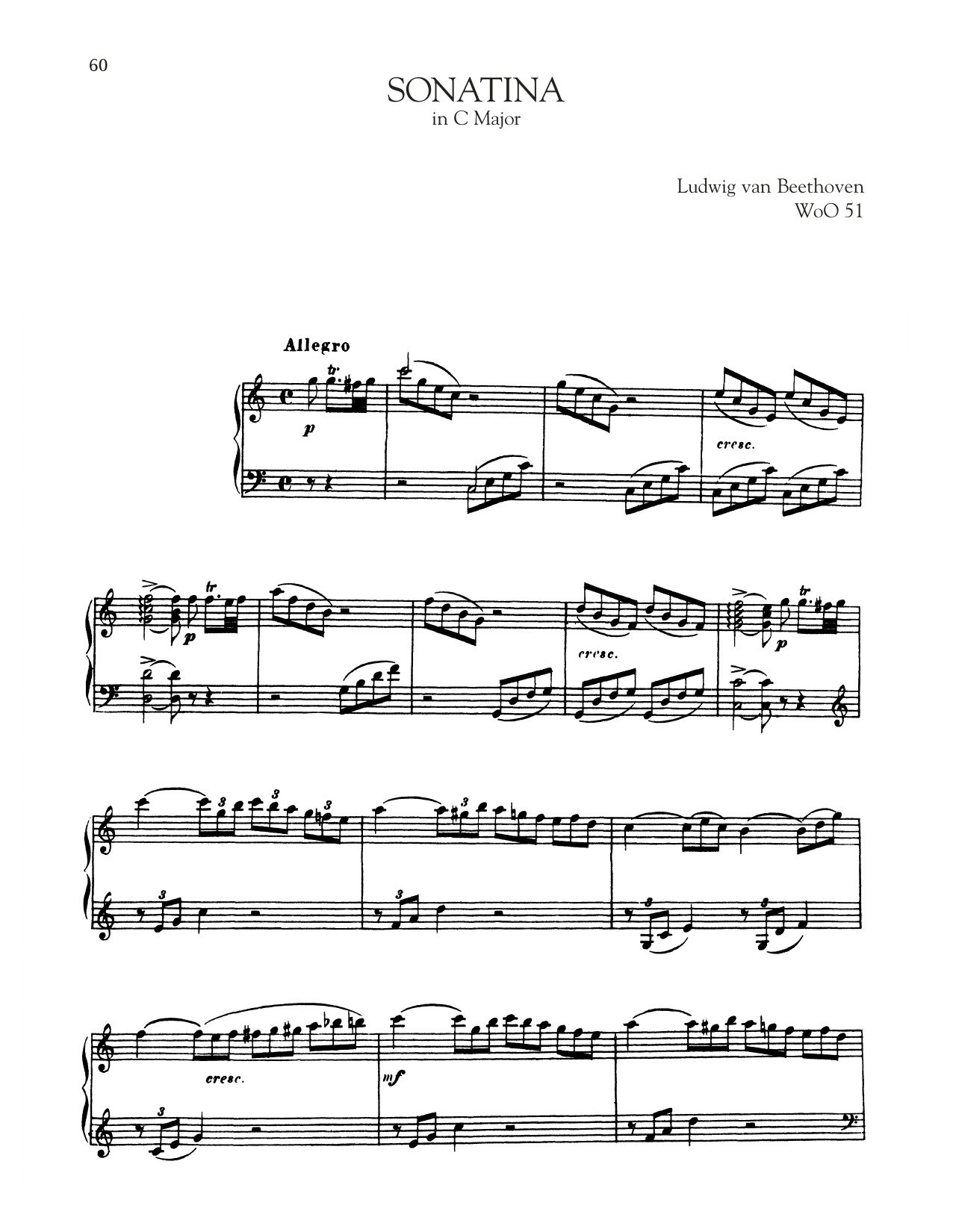Ludwig van Beethoven Sonata In C Major, WoO 51 sheet music notes and chords arranged for Piano Solo