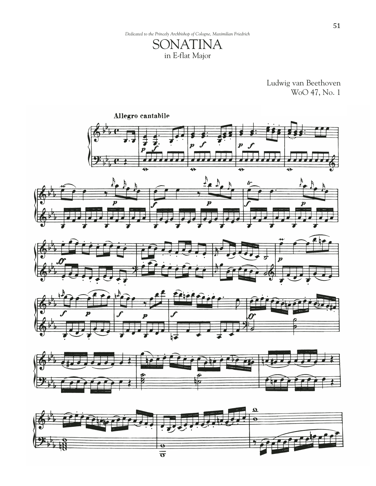 Ludwig van Beethoven Sonata In E-Flat Major, WoO 47, No. 1 sheet music notes and chords arranged for Piano Solo