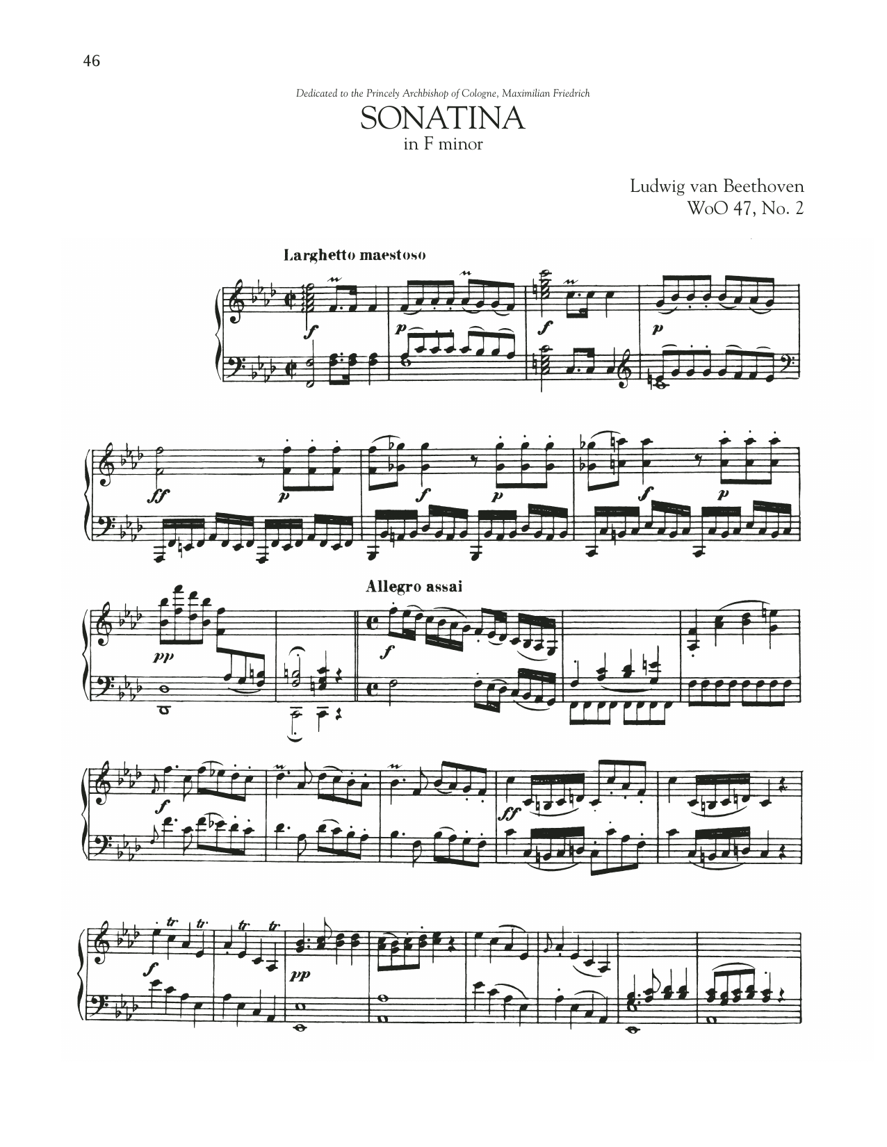 Ludwig van Beethoven Sonata In F Minor, WoO 47, No. 2 sheet music notes and chords arranged for Piano Solo