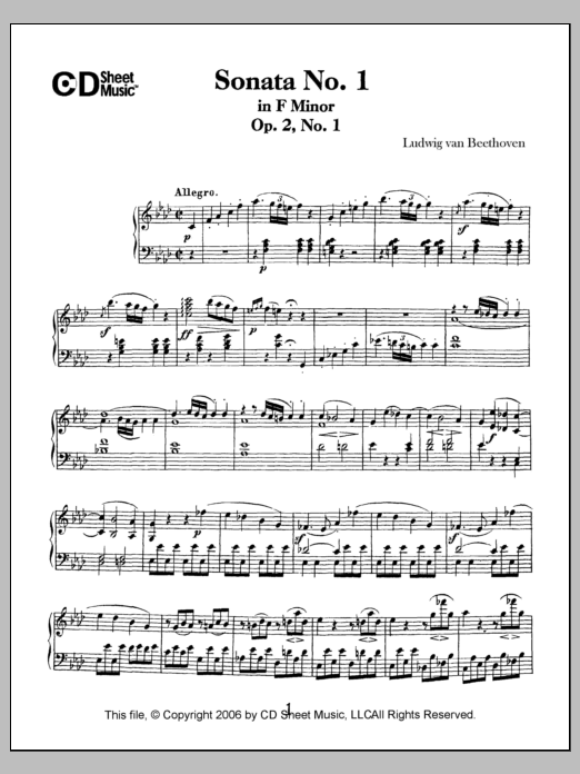 Ludwig van Beethoven Sonata No. 1 In F Minor, Op. 2, No. 1 sheet music notes and chords arranged for Piano Solo