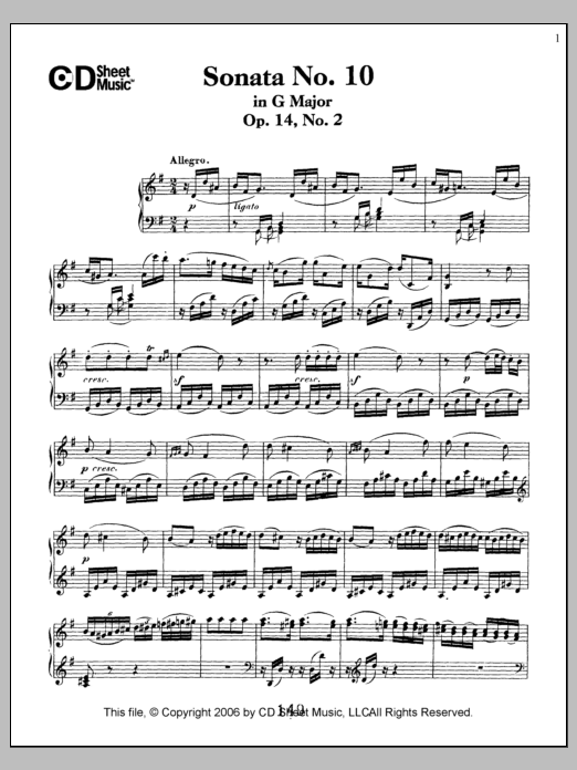 Ludwig van Beethoven Sonata No. 10 In G Major, Op. 14, No. 2 sheet music notes and chords arranged for Piano Solo