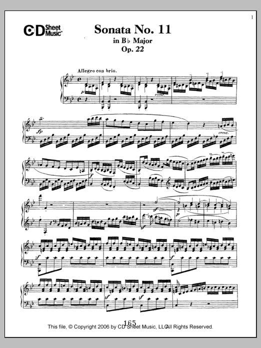 Ludwig van Beethoven Sonata No. 11 In B-flat Major, Op. 22 sheet music notes and chords arranged for Piano Solo