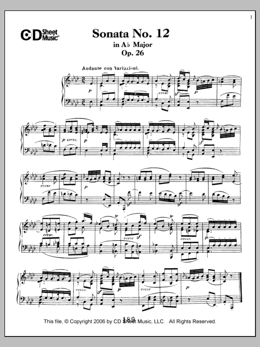 Ludwig van Beethoven Sonata No. 12 In A-flat Major, Op. 26 sheet music notes and chords arranged for Piano Solo