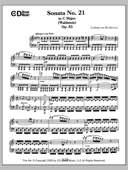 Ludwig van Beethoven Sonata No. 21 In C Major (waldstein), Op. 53 sheet music notes and chords arranged for Piano Solo