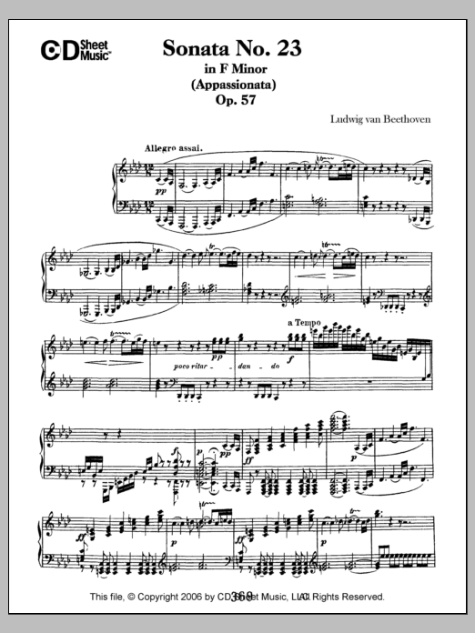 Ludwig van Beethoven Sonata No. 23 In F Minor (appassionata), Op. 57 sheet music notes and chords arranged for Piano Solo