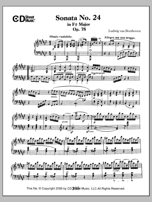 Ludwig van Beethoven Sonata No. 24 In F-sharp Major, Op. 78 sheet music notes and chords arranged for Piano Solo