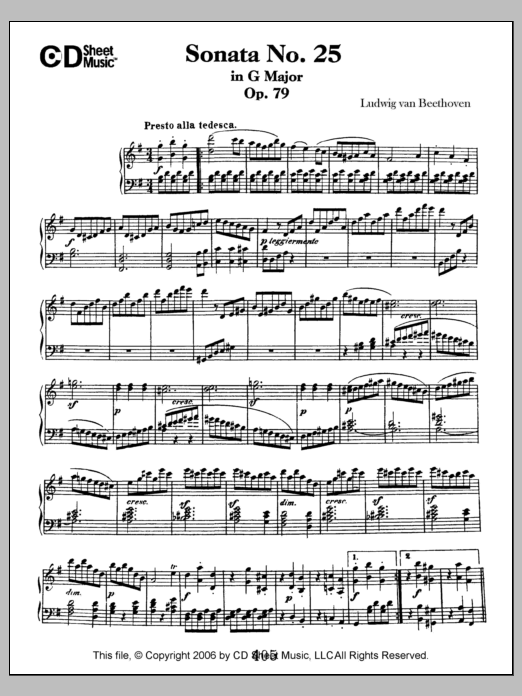 Ludwig van Beethoven Sonata No. 25 In G Major, Op. 79 sheet music notes and chords arranged for Piano Solo
