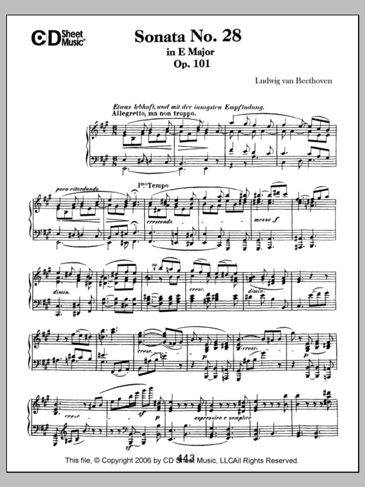 Ludwig van Beethoven Sonata No. 28 In A Major, Op. 101 sheet music notes and chords arranged for Piano Solo