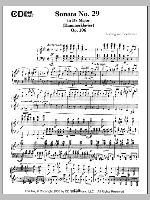 Ludwig van Beethoven Sonata No. 29 In B-flat Major (hammerklavier), Op. 106 sheet music notes and chords arranged for Piano Solo