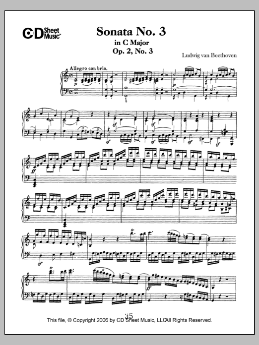 Ludwig van Beethoven Sonata No. 3 In C Major, Op. 2, No. 3 sheet music notes and chords arranged for Piano Solo