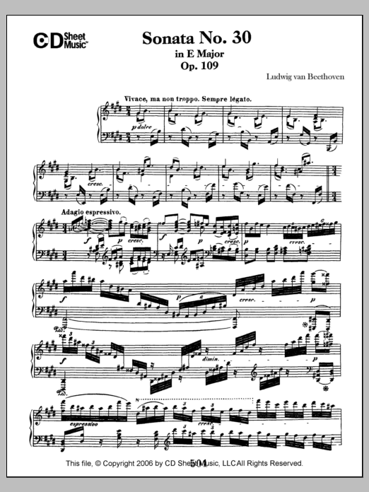 Ludwig van Beethoven Sonata No. 30 In E Major, Op. 109 sheet music notes and chords arranged for Piano Solo