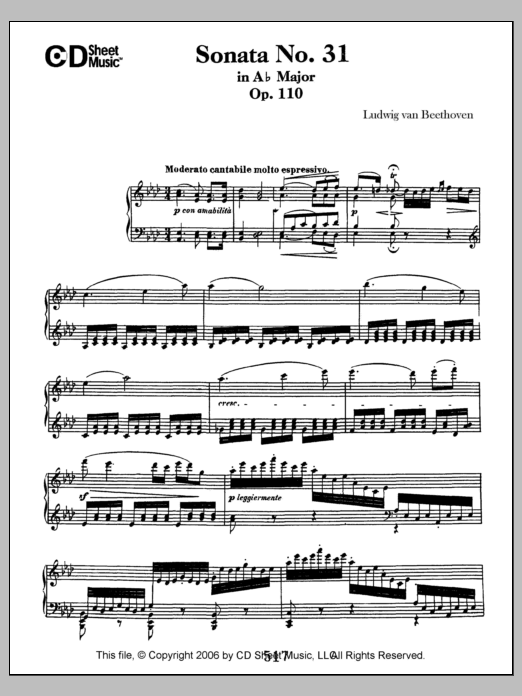 Ludwig van Beethoven Sonata No. 31 In A-flat Major, Op. 110 sheet music notes and chords arranged for Piano Solo