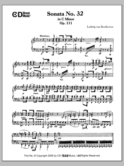 Ludwig van Beethoven Sonata No. 32 In C Minor, Op. 111 sheet music notes and chords arranged for Piano Solo