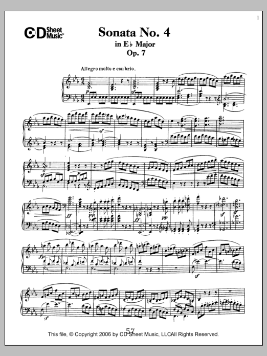 Ludwig van Beethoven Sonata No. 4 In E-flat Major, Op. 7 sheet music notes and chords arranged for Piano Solo