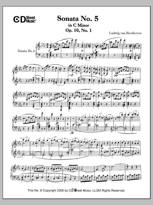 Ludwig van Beethoven Sonata No. 5 In C Minor, Op. 10, No. 1 sheet music notes and chords arranged for Piano Solo