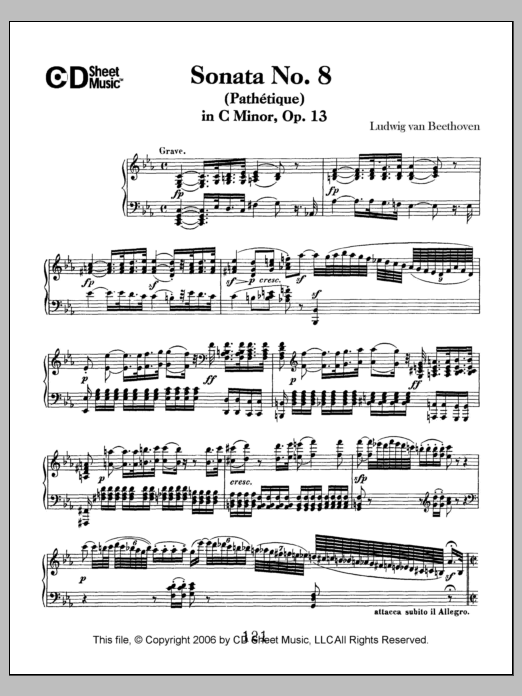 Ludwig van Beethoven Sonata No. 8 In C Minor (pathetique), Op. 13 sheet music notes and chords arranged for Piano Solo