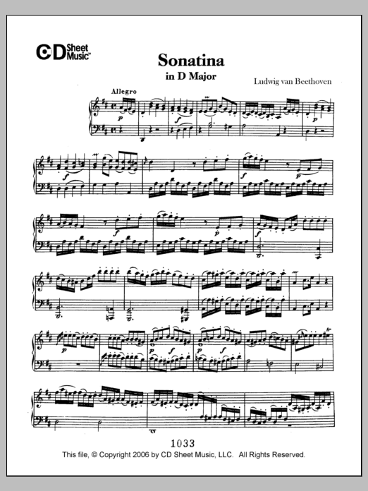 Ludwig van Beethoven Sonatina in  D Major sheet music notes and chords arranged for Piano Solo