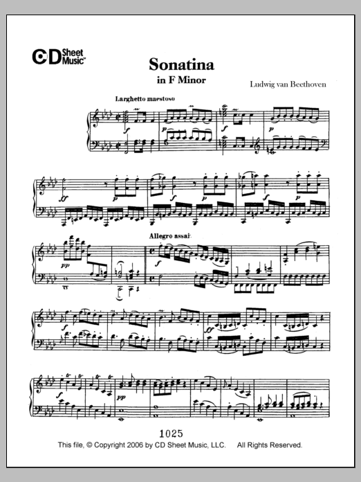 Ludwig van Beethoven Sonatina in  F Minor sheet music notes and chords arranged for Piano Solo