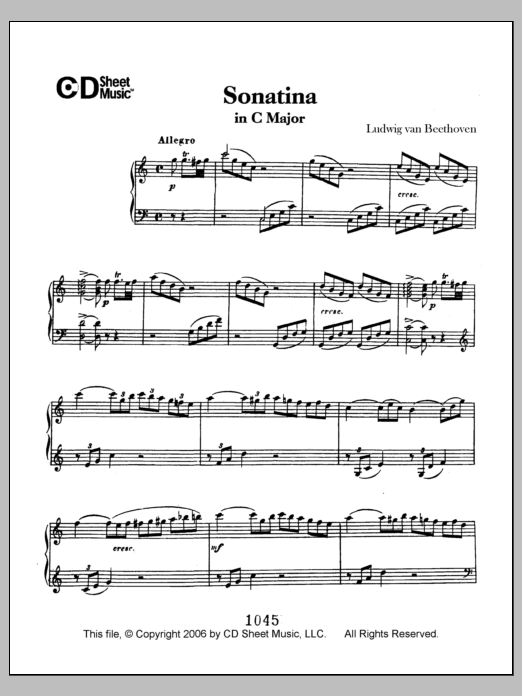 Ludwig van Beethoven Sonatina in D Major sheet music notes and chords arranged for Piano Solo