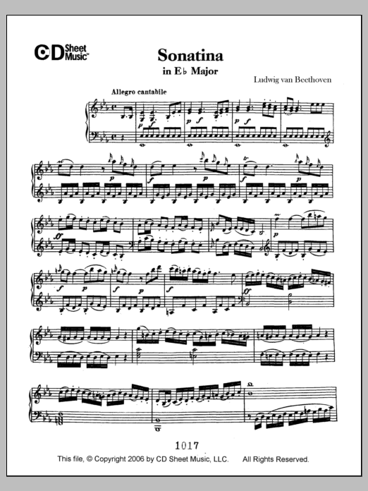 Ludwig van Beethoven Sonatina In E-flat Major sheet music notes and chords arranged for Piano Solo