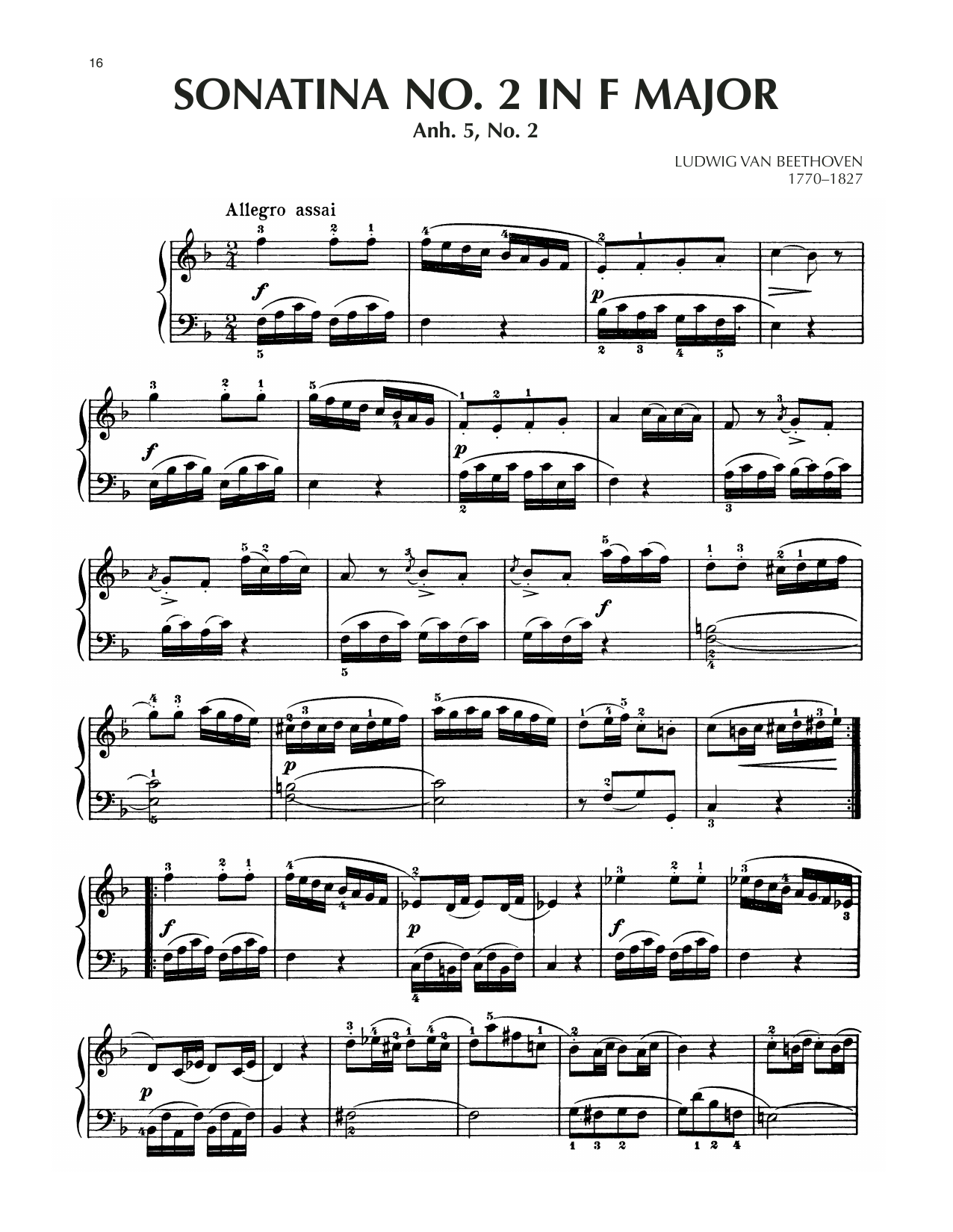 Ludwig van Beethoven Sonatina In F Major, Anh. 5, No. 2 sheet music notes and chords arranged for Piano Solo