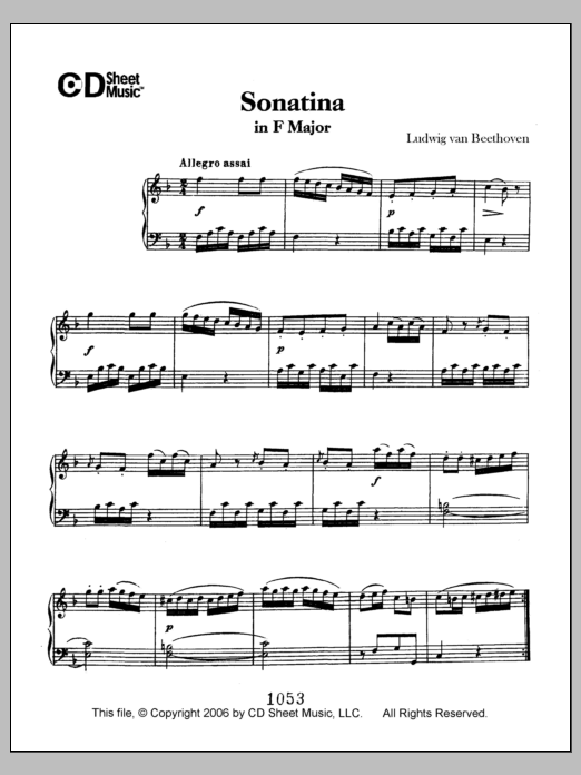 Ludwig van Beethoven Sonatina In F Major sheet music notes and chords arranged for Piano Solo