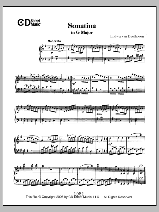 Ludwig van Beethoven Sonatina In G Major sheet music notes and chords arranged for Super Easy Piano