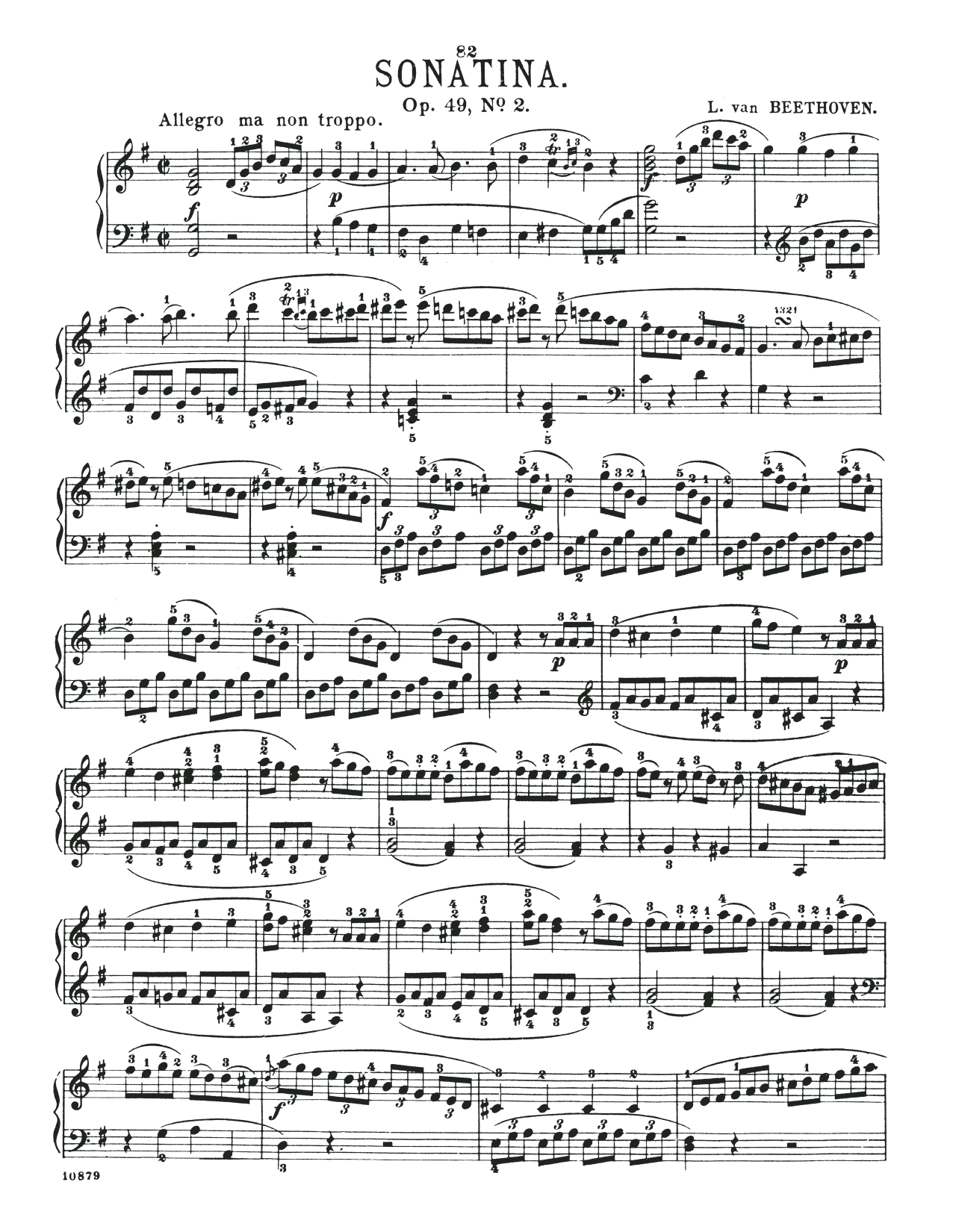 Ludwig van Beethoven Sonatina In G Major, Op. 49, No. 2 sheet music notes and chords arranged for Piano Solo