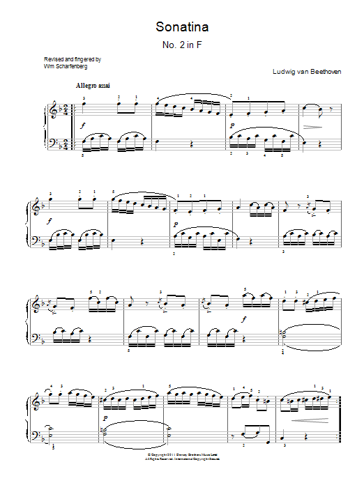 Ludwig van Beethoven Sonatina No.2 In F Major sheet music notes and chords arranged for Piano Solo