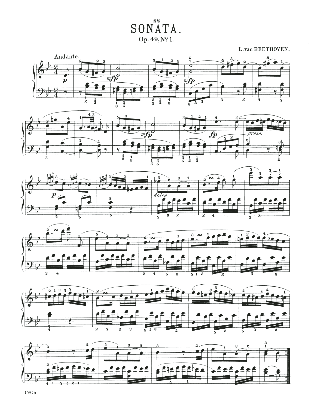 Ludwig van Beethoven Sonatina, Op. 49, No. 1 sheet music notes and chords arranged for Piano Solo