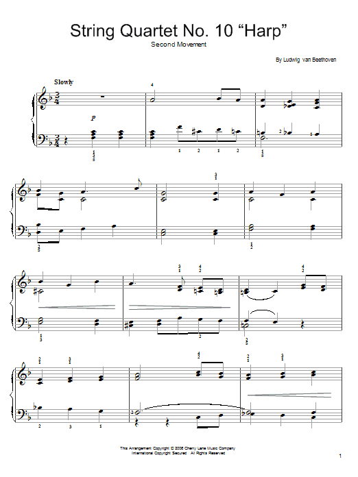 Ludwig van Beethoven String Quartet No. 10 In E-Flat, Op. 74 sheet music notes and chords arranged for Easy Piano