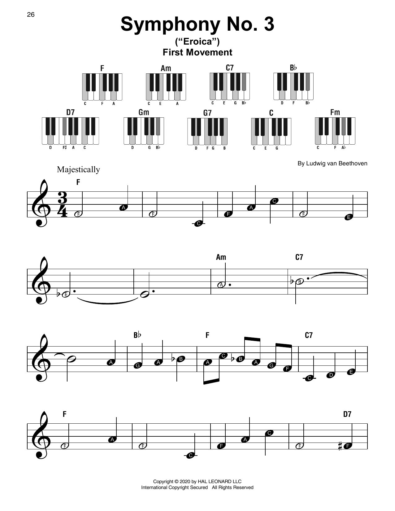Ludwig van Beethoven Symphony No. 3 In E-Flat Major, Op. 55 sheet music notes and chords arranged for Super Easy Piano