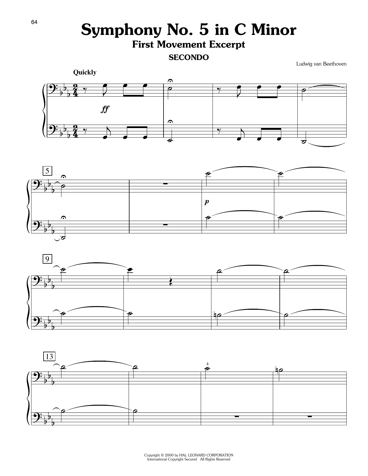 Ludwig Van Beethoven Symphony No. 5 In C Minor, First Movement Excerpt (arr. Carol Klose) sheet music notes and chords arranged for Easy Piano Duet