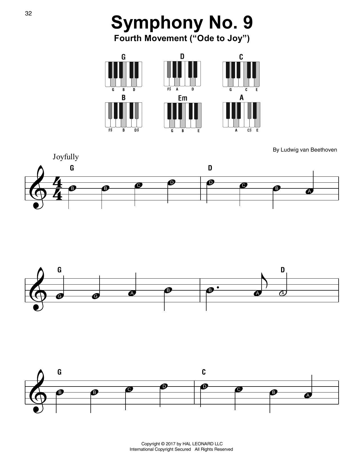 Ludwig van Beethoven Symphony No. 9, Fourth Movement sheet music notes and chords arranged for Piano Solo
