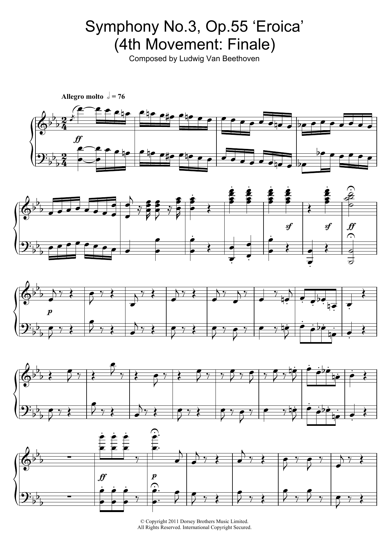 Ludwig van Beethoven Symphony No.3 (Eroica), 4th Movement: Finale sheet music notes and chords arranged for Piano Solo