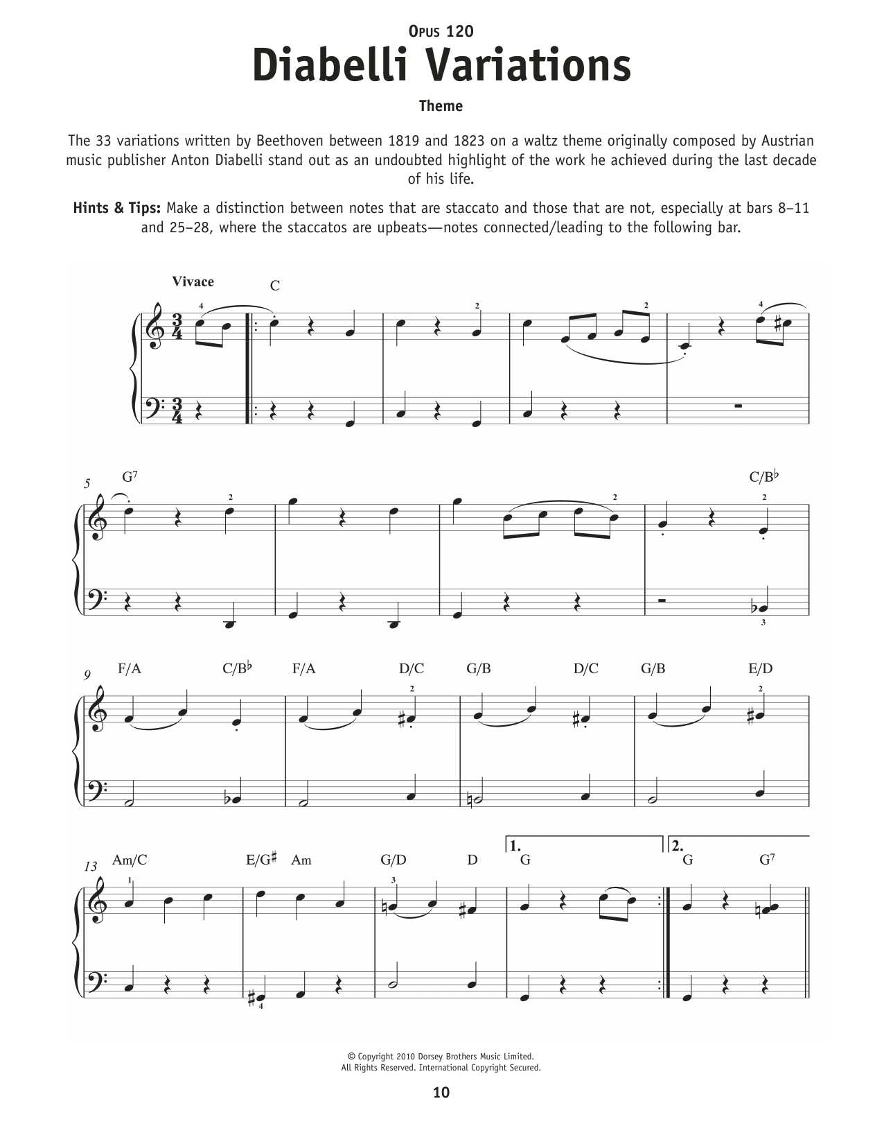 Ludwig Van Beethoven Theme From 33 Variations On A Waltz by Diabelli Op120 sheet music notes and chords arranged for Really Easy Piano