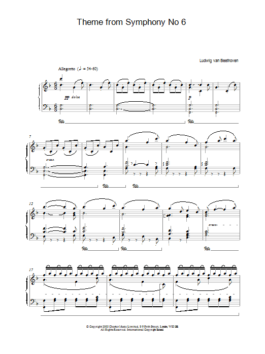Ludwig van Beethoven Theme From Symphony No. 6 sheet music notes and chords arranged for Piano Solo