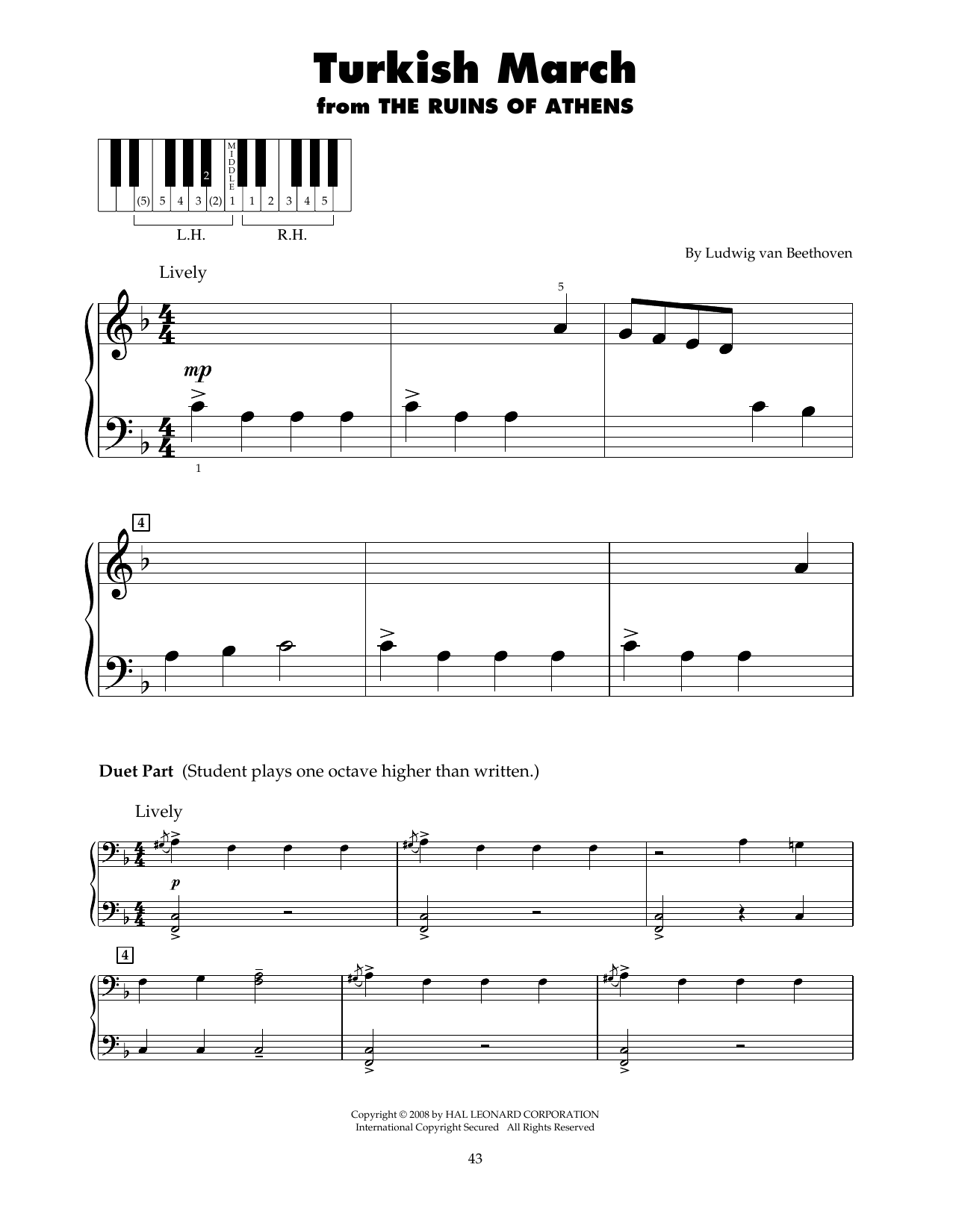 Ludwig van Beethoven Turkish March (arr. Carol Klose) sheet music notes and chords arranged for 5-Finger Piano