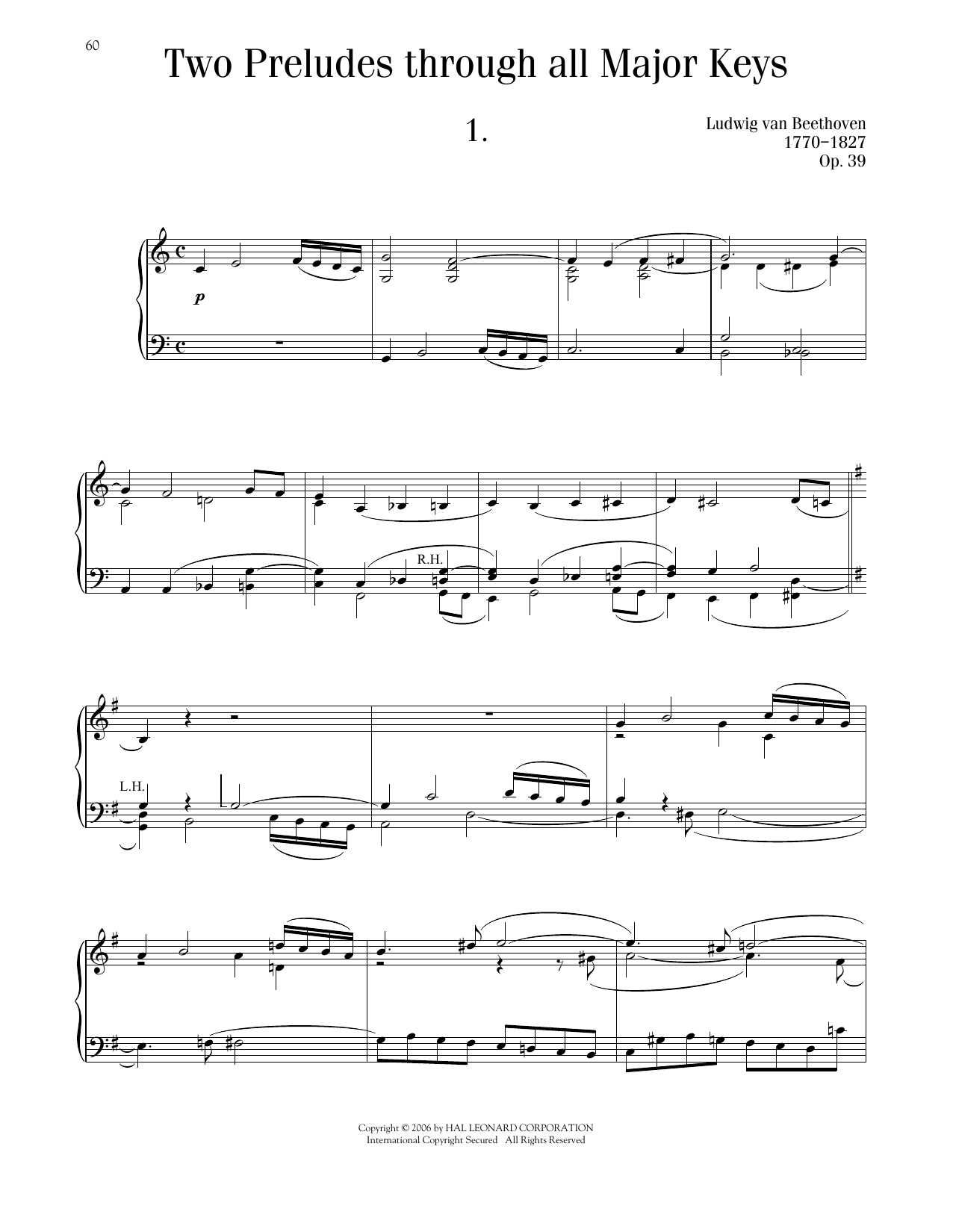 Ludwig van Beethoven Two Preludes, Through All 12 Major Keys, Op. 39 sheet music notes and chords arranged for Piano Solo
