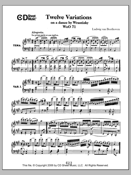 Ludwig van Beethoven Variations (12) On A Dance By Wrantizky, Woo 71 sheet music notes and chords arranged for Piano Solo