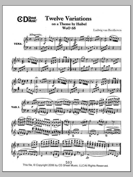 Ludwig van Beethoven Variations (12) On A Theme By Haibel, Woo 68 sheet music notes and chords arranged for Piano Solo