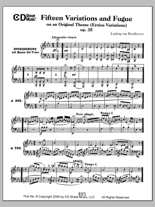 Ludwig van Beethoven Variations (15) And Fugue On An Original Theme (eroica Variations) sheet music notes and chords arranged for Piano Solo