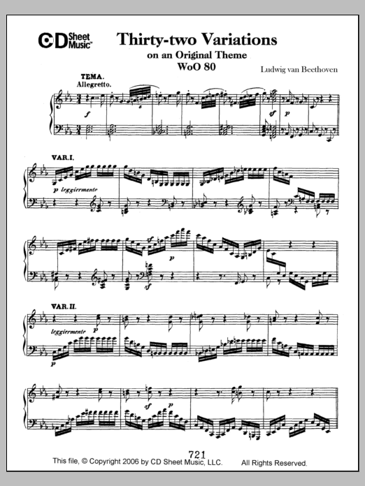 Ludwig van Beethoven Variations (32) On An Original Theme, Woo 80 sheet music notes and chords arranged for Piano Solo