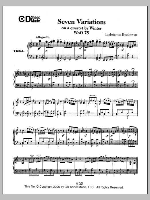 Ludwig van Beethoven Variations (7) On A Quartet By Winter, Woo 75 sheet music notes and chords arranged for Piano Solo