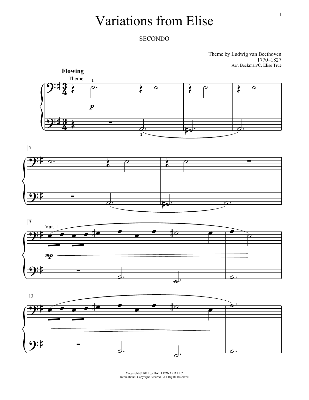 Ludwig van Beethoven Variations From Elise sheet music notes and chords arranged for Piano Duet