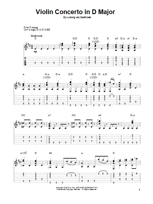 Ludwig van Beethoven Violin Concerto In D Major sheet music notes and chords arranged for Solo Guitar