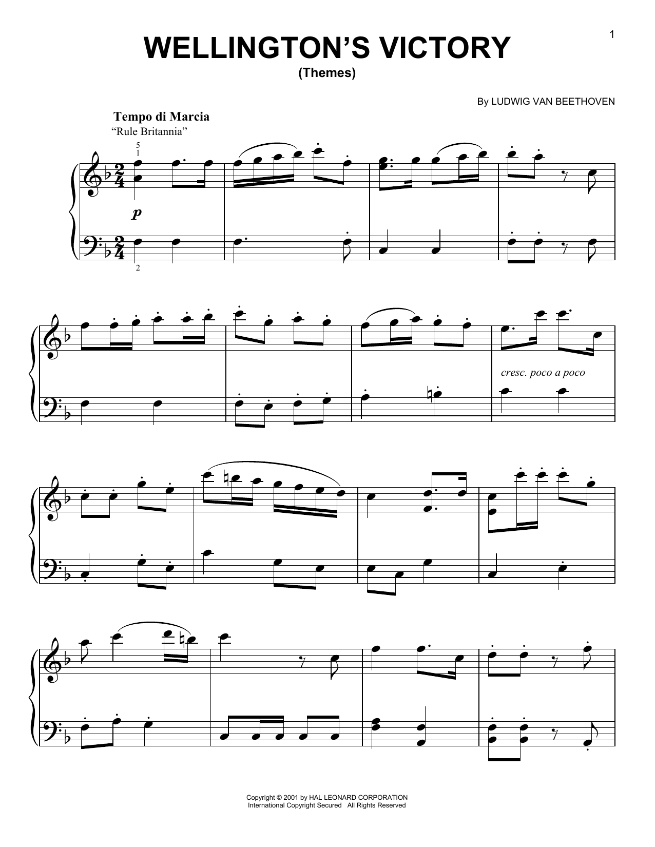 Ludwig van Beethoven Wellington's Victory (Themes) sheet music notes and chords arranged for Easy Piano