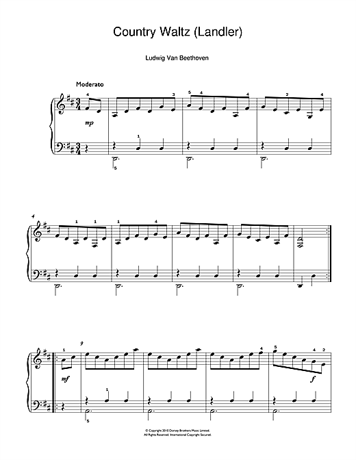 Ludwig van Beethoven Country Waltz (Ländler) sheet music notes and chords arranged for Beginner Piano