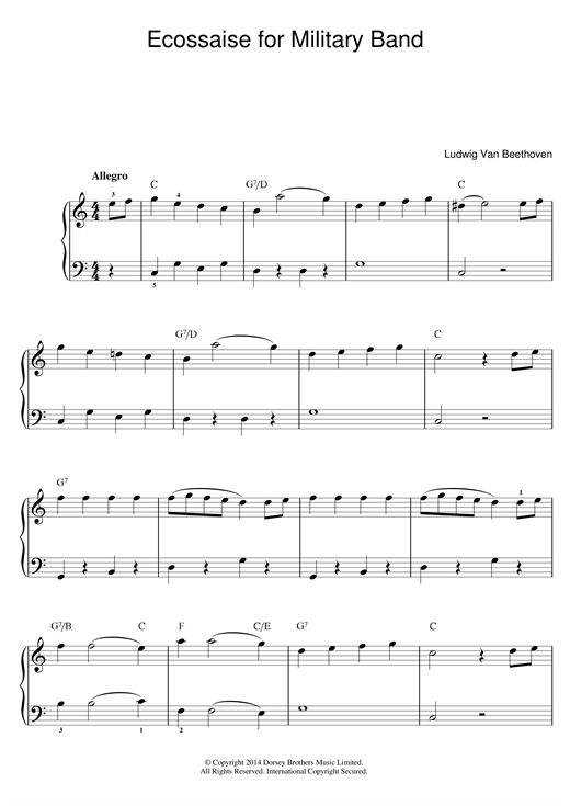 Ludwig van Beethoven Ecossaise for Military Band, WoO 23 sheet music notes and chords arranged for Beginner Piano