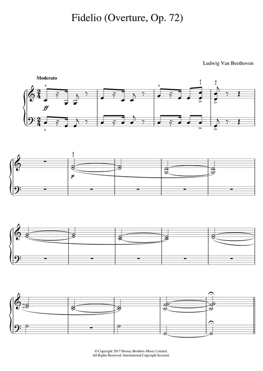 Ludwig van Beethoven Fidelio (Overture, Op. 72) sheet music notes and chords arranged for Easy Piano